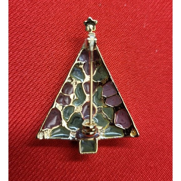 Liz Claiborne Christmas Tree Pin Mother of Pearl with Rhinestones Brooch - Picture 6 of 9
